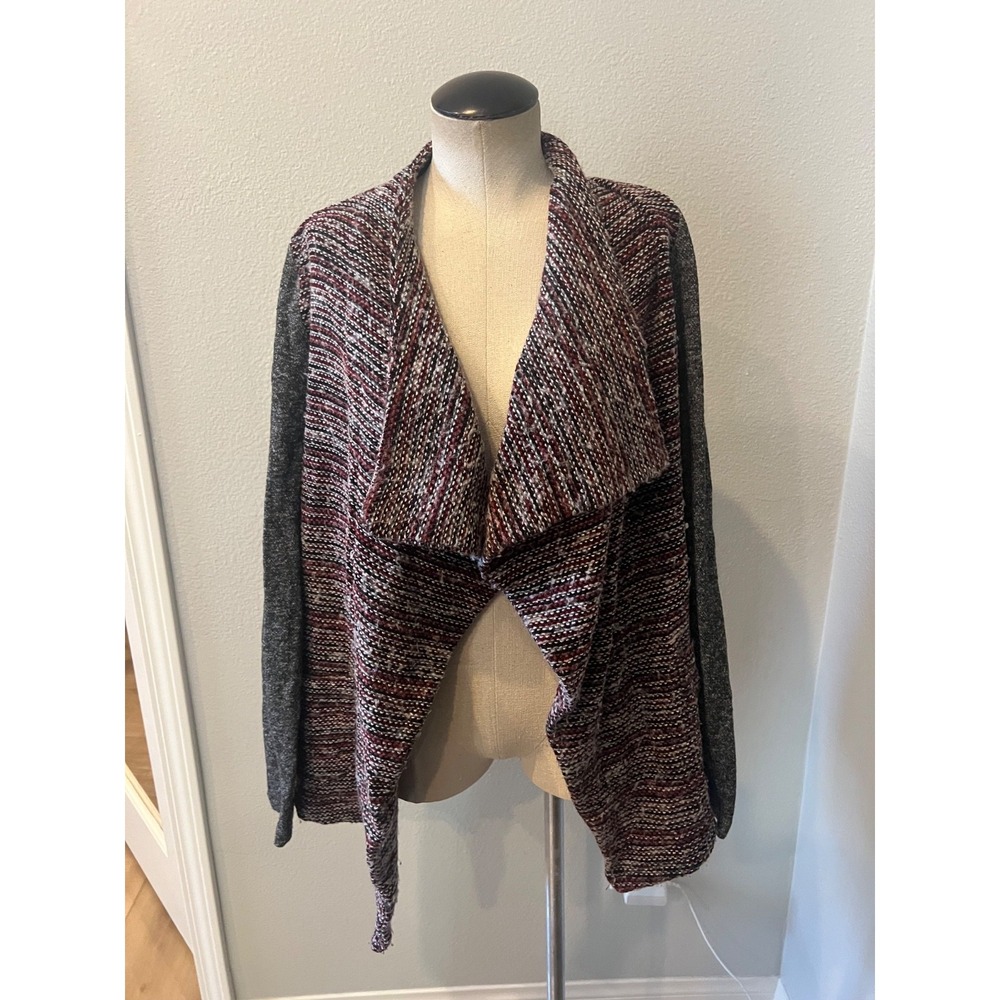 Lucky Brand Women's M Draped Open Front Cardigan Wool Blend Marled Boho Sweater